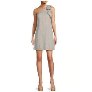 Antonio Melani Charlie Striped Linen Blend One Shoulder Bow Shift Mini Dress